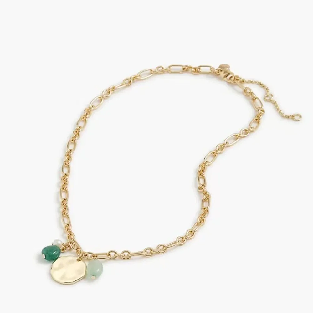 J.Crew Factory Gold Coin and Stone Pendant Necklace